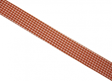 Geschenkband orange/weiss kariert 25mm breit geschnitten, 45m, Vichy